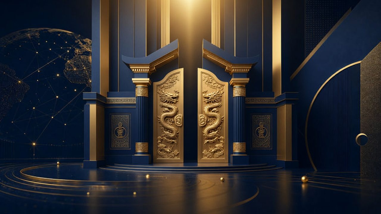 Abstract monumental gold gates representing Beijing dispute practice