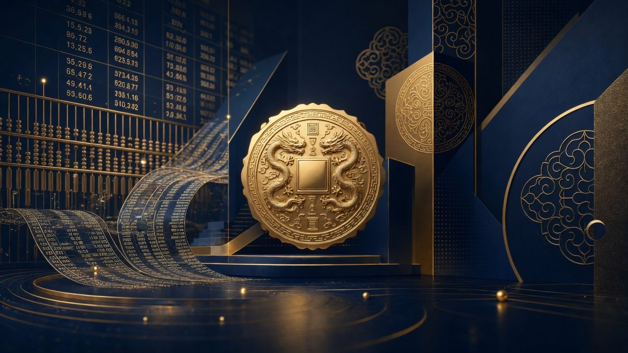 Abstract gold company seal representing China entity choice and VAT