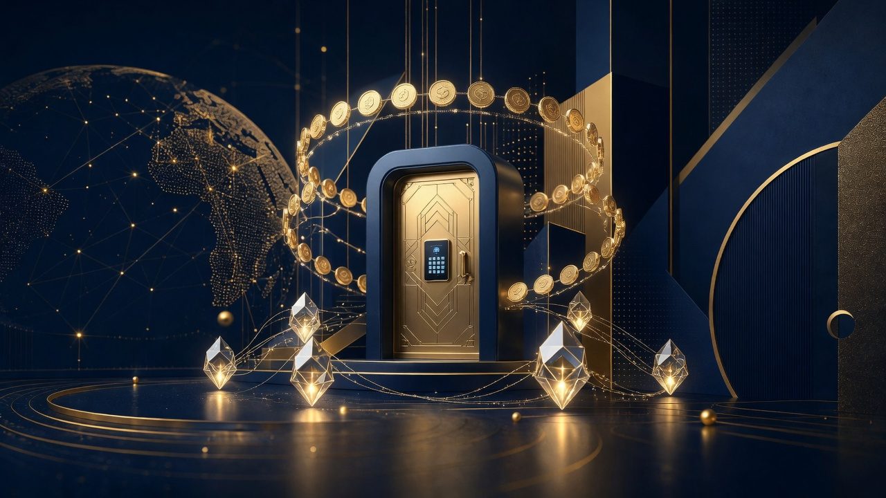 Navy and gold abstract payment nodes representing China FinTech licensing