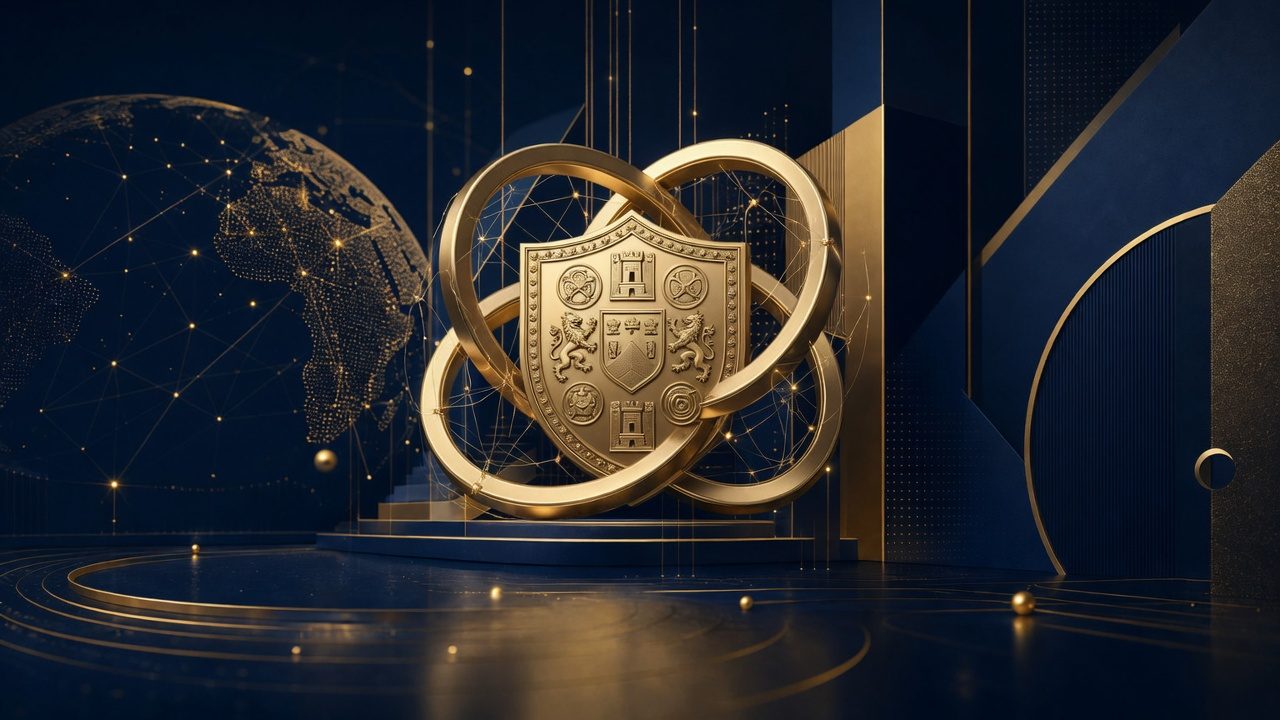 Navy and gold abstract family vault representing China-connected HNW structures