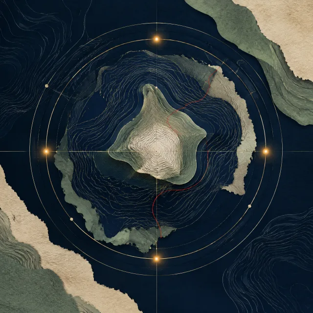 Layered abstract route geometry representing an investment decision point.