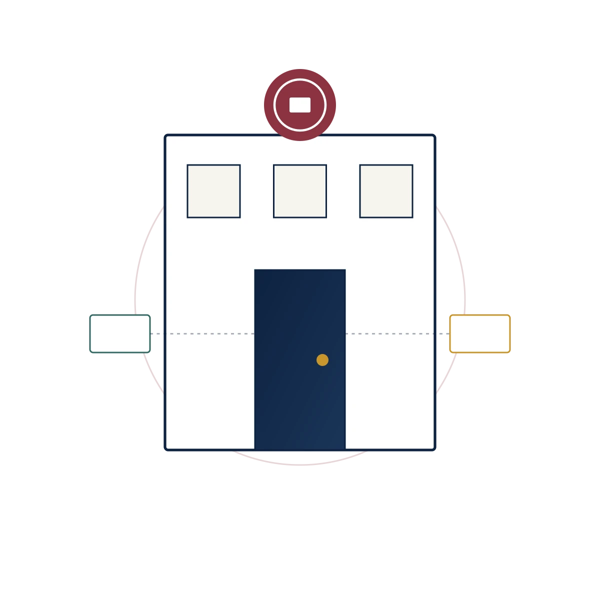 Dawn-raid doorway with authority marker and preservation escort chips